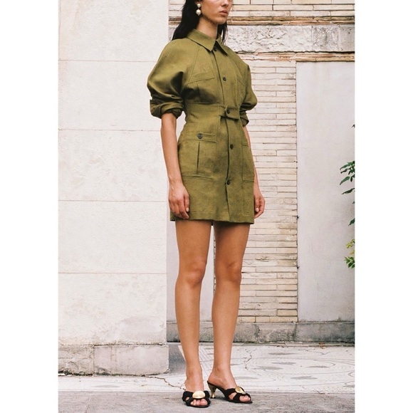 NWOT Mara Hoffman Linen-Blend Mini Long-Sleeve Ino Utility Dress